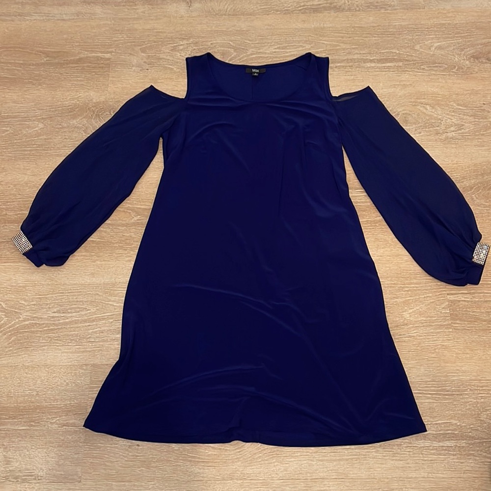 MSK (NWT) chiffon sleeve, embellished cuff, dress, royal blue size 8